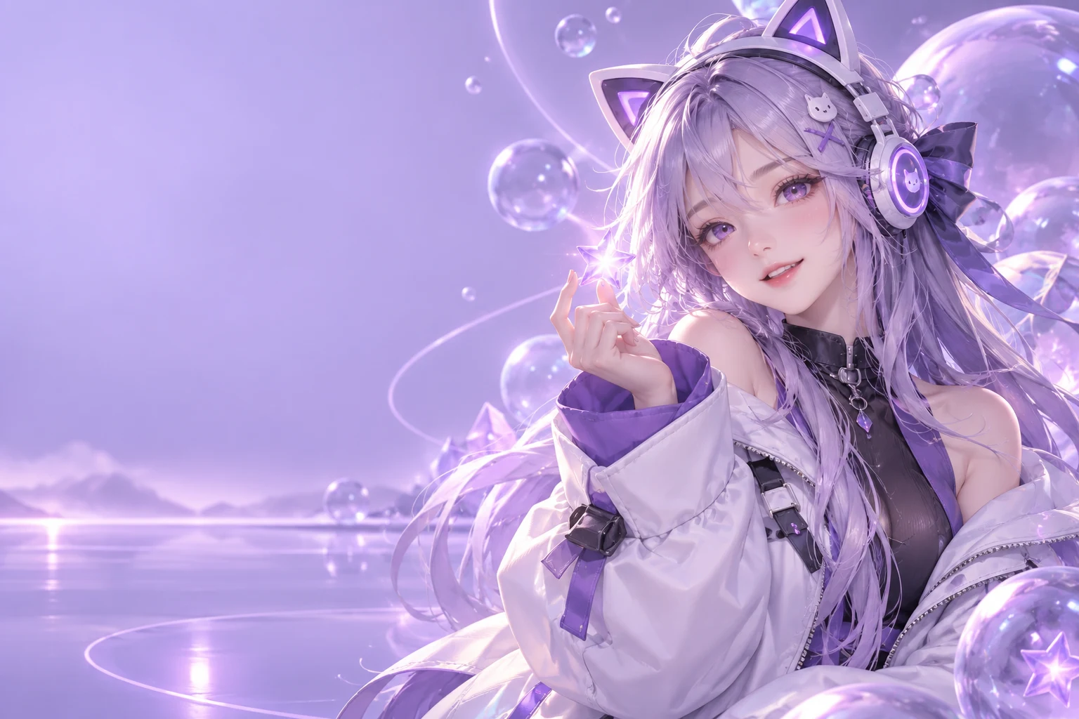 Linh vật anime Yuna với mái tóc tím